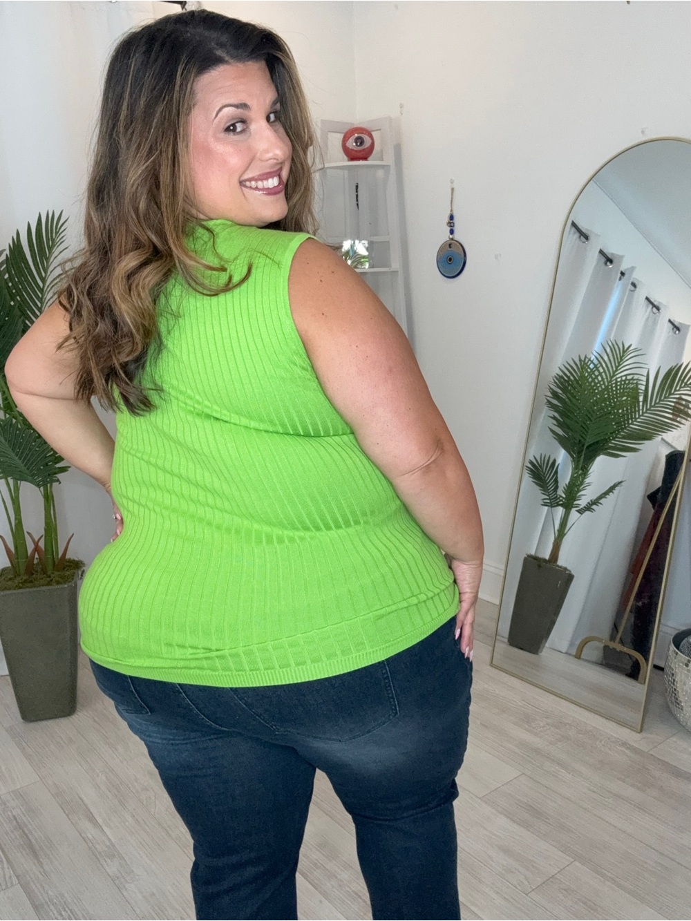 Plus Lime Green Ribbed Square-Neck Tank - Picture 2 of 4